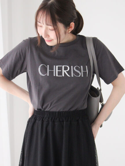 ラインストーン×刺繍Tシャツ（オフホワイト/チャコールグレー/ブラック/モカ）｜Te chichi TERRASSE（テチチ テラス）通販