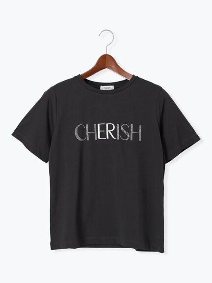 ラインストーン×刺繍Tシャツ（オフホワイト/チャコールグレー/ブラック/モカ）｜Te chichi TERRASSE（テチチ テラス）通販