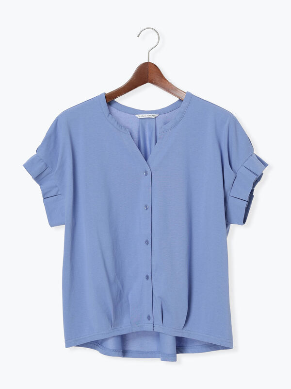 セール】 袖タックカットブラウス（オフホワイト/チャコールグレー