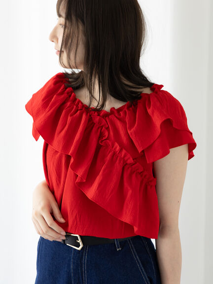 セール】 無地/柄アソートクロスフリルブラウス（オフホワイト