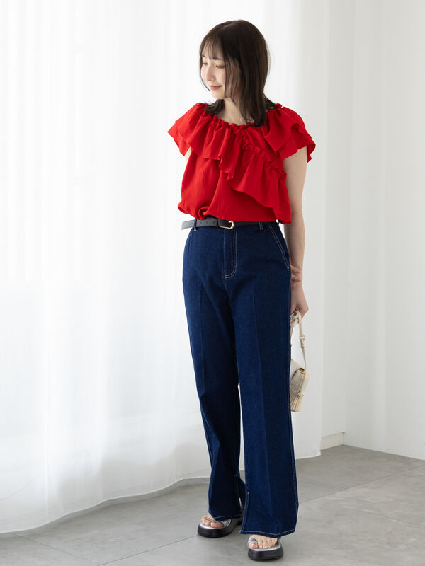 セール】 無地/柄アソートクロスフリルブラウス（オフホワイト