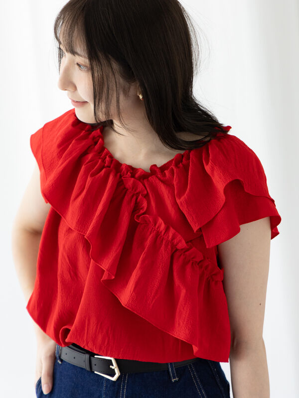 セール】 無地/柄アソートクロスフリルブラウス（オフホワイト