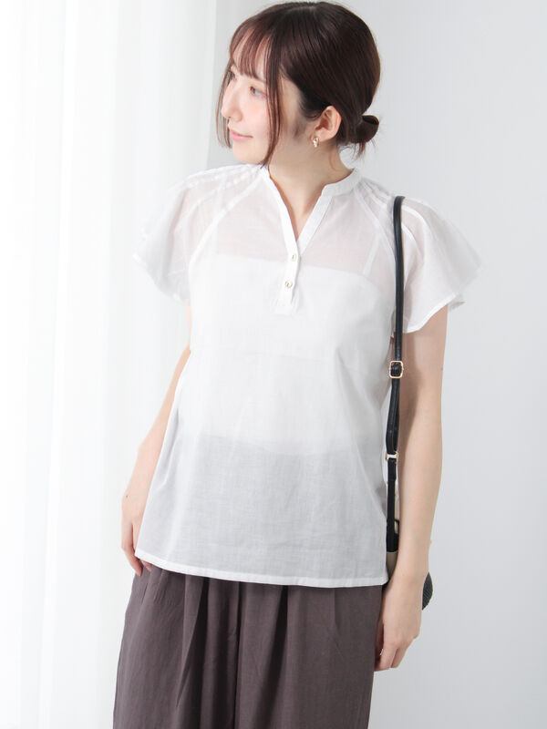 セール】 無地/柄アソートバタフライスリーブブラウス（オフホワイト