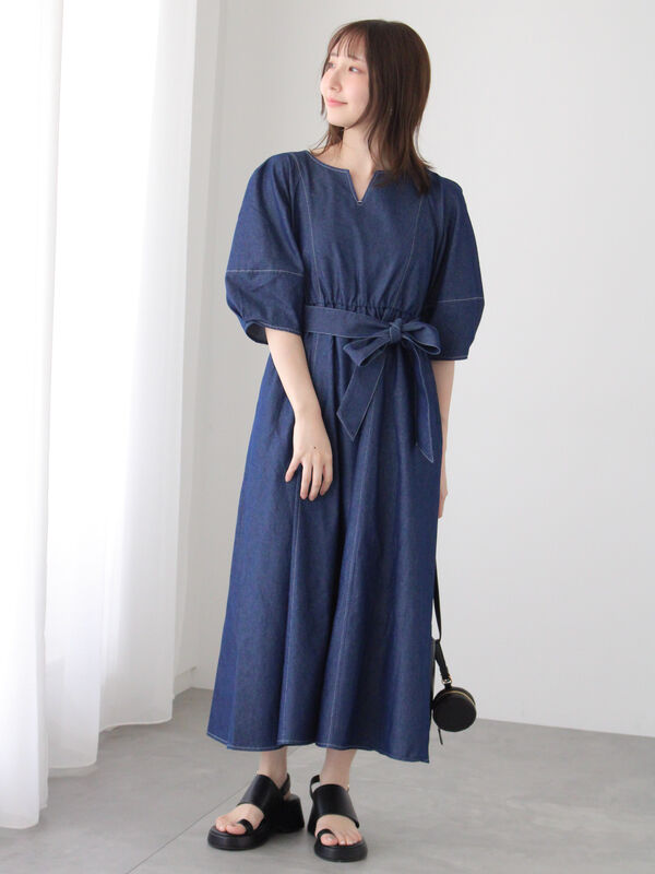 ローsu　リボンワンピ　ネイビー RUIRUE BOUTIQUE ドレス 「オケージョン対応」トランスペアレント