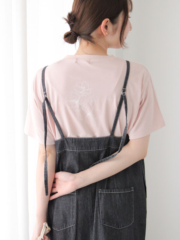 【接触冷感】ドローイングフラワーTシャツ（オフホワイト/チャコールグレー/ブラック/ピンク）｜Te chichi TERRASSE（テチチ テラス）通販