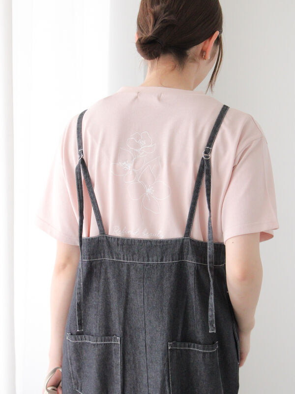 セール】 【接触冷感】ドローイングフラワーTシャツ（オフホワイト