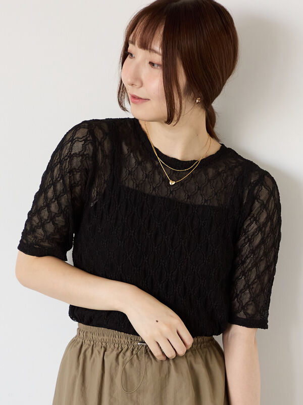 D28 used 総レース フラワー コンパクト 半袖 Tee トップス 楽天市場】総レースtシャツ 半袖 透け感 レーストップス レースT