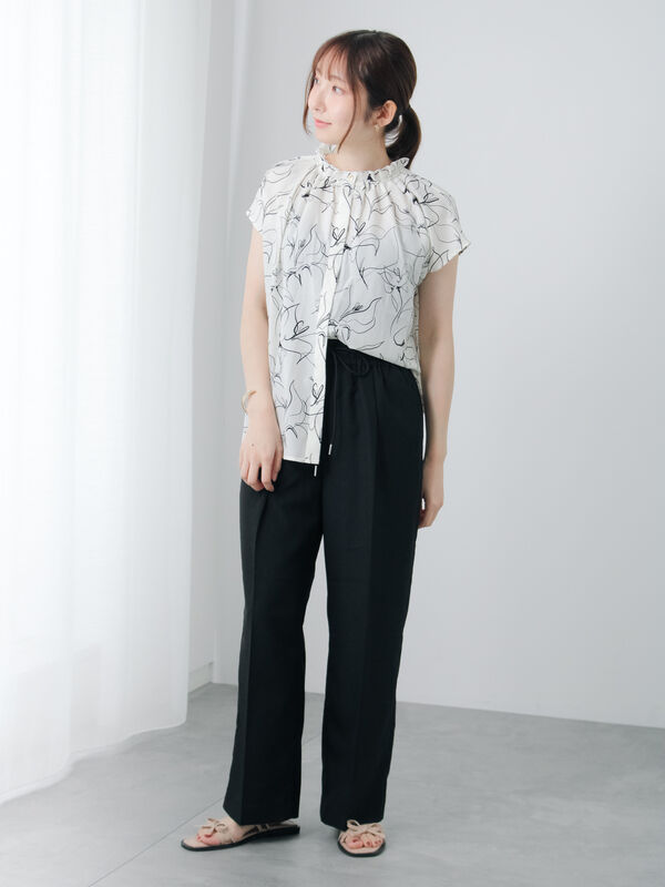 セール】 【セットアップ可】麻調イージーパンツ（チャコールグレー