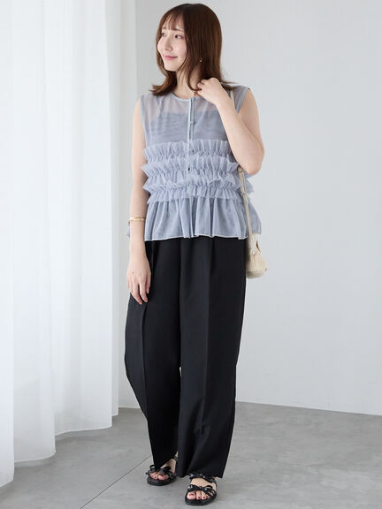 【セットアップ可】麻調イージーパンツ（チャコールグレー/ブラック/ベージュ）｜Te chichi TERRASSE（テチチ テラス）通販