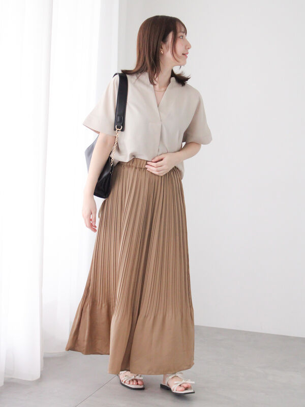 セール】 【選べる着丈】消しプリーツスカート（チャコールグレー