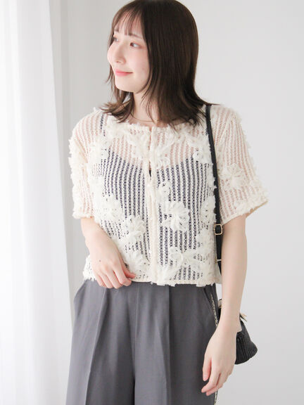 新品未使用タグ付き♡maison de dolce. blossom cami セール】 フラワーメッシュカーディガン（オフホワイト/ブラック