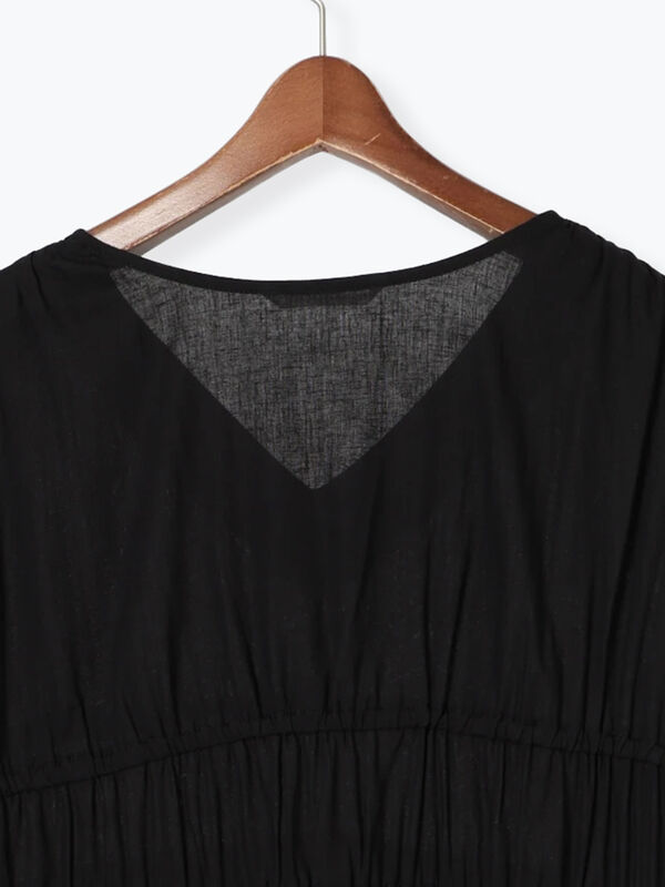 セール】 リネン混Vネックギャザーワンピース（ブラック/モカ/イエロー