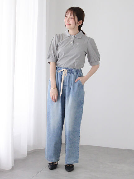刺繍入りパフスリーブポロシャツ（オフホワイト/グレー/サックスブルー）｜Te chichi TERRASSE（テチチ テラス）通販