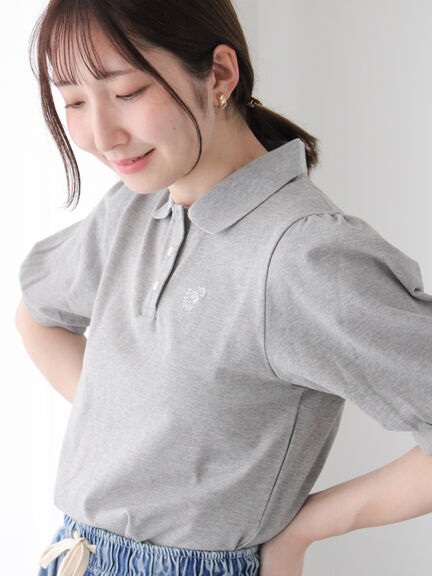 刺繍入りパフスリーブポロシャツ（オフホワイト/グレー/サックスブルー）｜Te chichi TERRASSE（テチチ テラス）通販