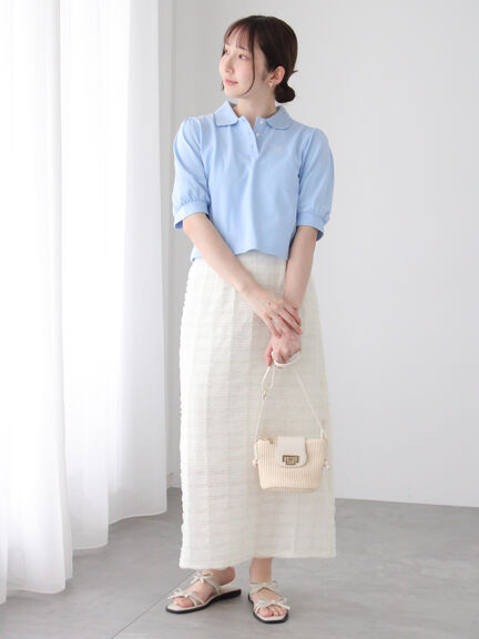 刺繍入りパフスリーブポロシャツ（オフホワイト/グレー/サックスブルー）｜Te chichi TERRASSE（テチチ テラス）通販