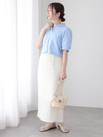 刺繍入りパフスリーブポロシャツ（オフホワイト/グレー/サックスブルー）｜Te chichi TERRASSE（テチチ テラス）通販