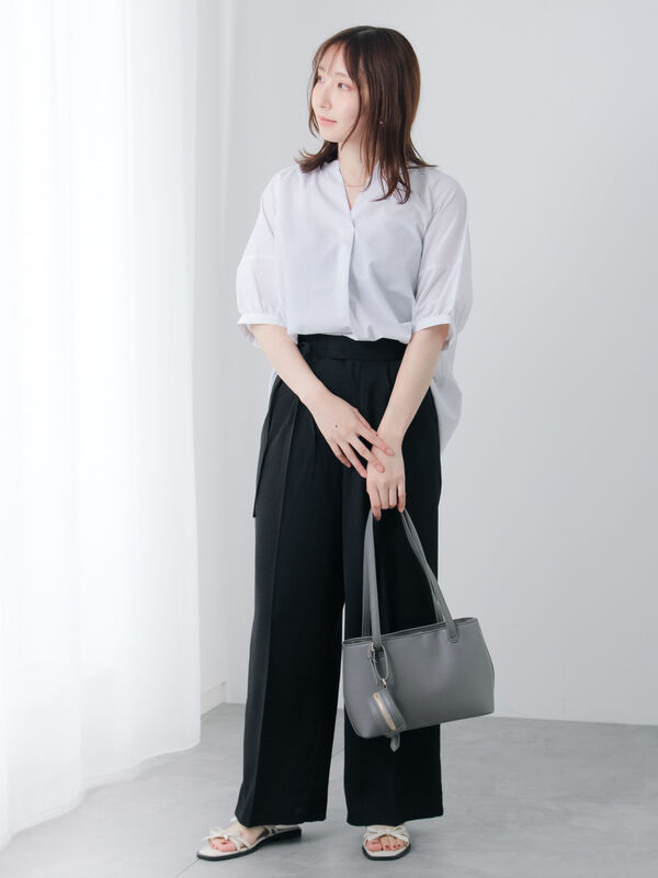 セール】 サイドリボンタックパンツ（オフホワイト/グレー/ブラック