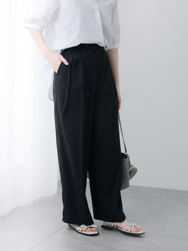 セール】 サイドリボンタックパンツ（オフホワイト/グレー/ブラック