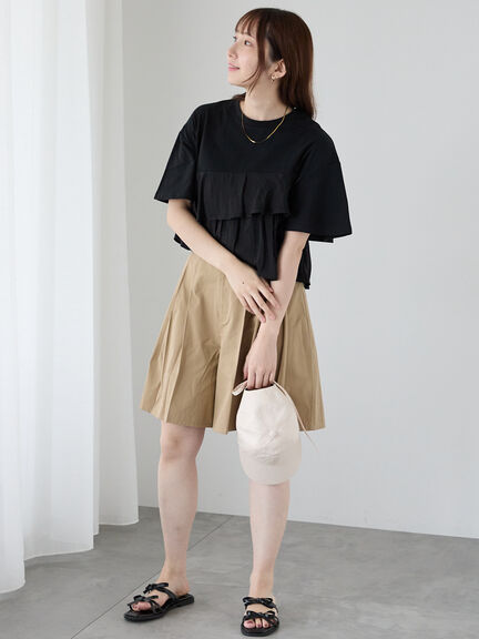 チノキュロットプリーツショートパンツ（ベージュ/ネイビー）｜Te chichi TERRASSE（テチチ テラス）通販