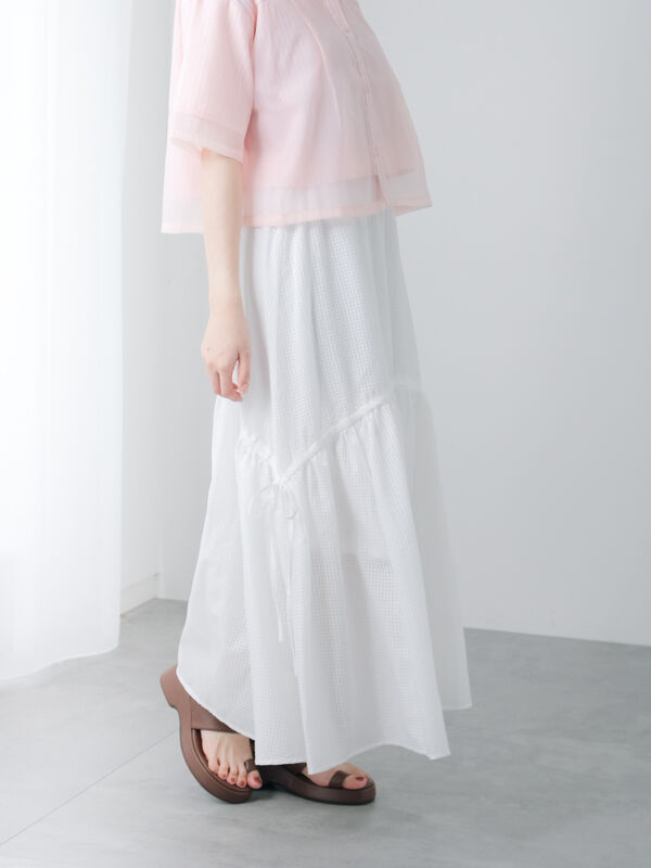 セール】 サイドリボンサッカースカート（ホワイト/ネイビー/ボトムス