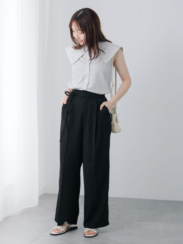 ★定価5,4万★NEHERA★ネヘラ★ノースリーブ シャツ★リボンブラウス★36 セール】 セーラーカラーノースリシャツ（ホワイト/ブラック