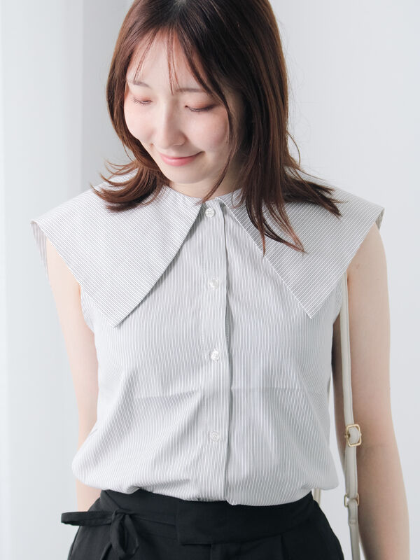 ★enu san★HOWDY セーラーノースリーブブラウス トップス レディース シャツ ブラウス ノースリーブ 袖なし