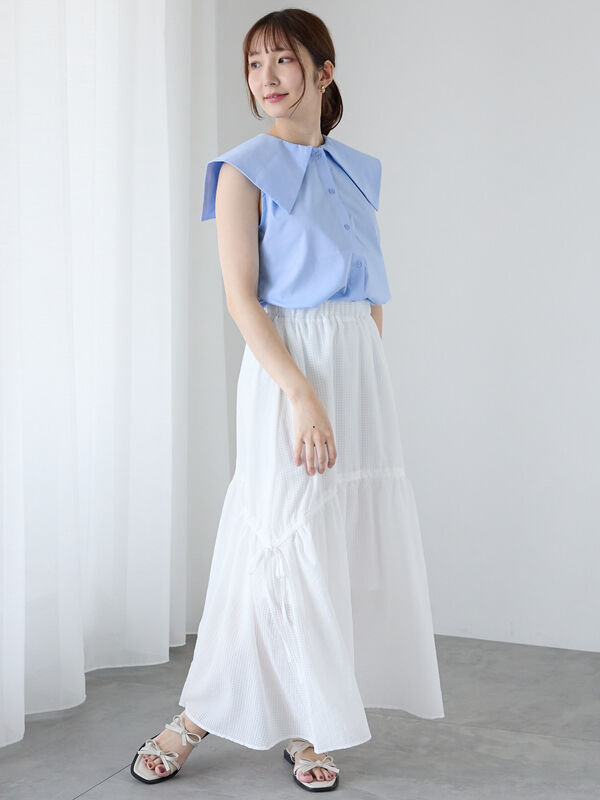 セール】 セーラーカラーノースリシャツ（ホワイト/ブラック/サックス