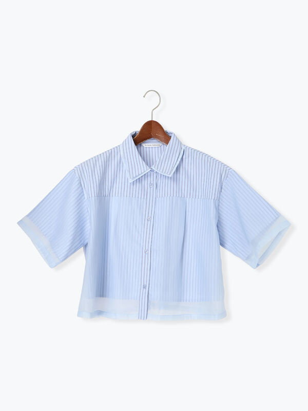 セール】 オーガンジードッキングシャツ（オフホワイト/ピンク/ブルー