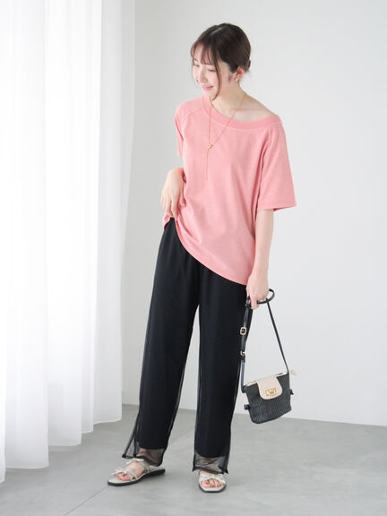 ピグメント加工ボートネックTシャツ（オフホワイト/チャコールグレー/ピンク）｜Te chichi TERRASSE（テチチ テラス）通販