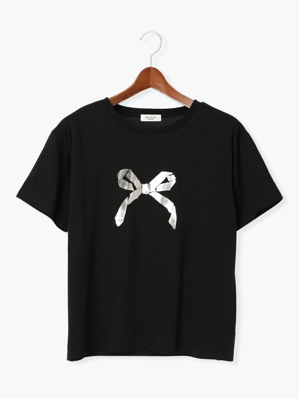 セール】 【接触冷感】箔リボンモチーフTシャツ（オフホワイト