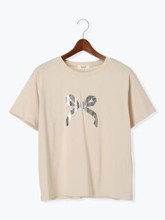 てち セール】 型押しプリント袖切替Tシャツ（オフホワイト/ブラック