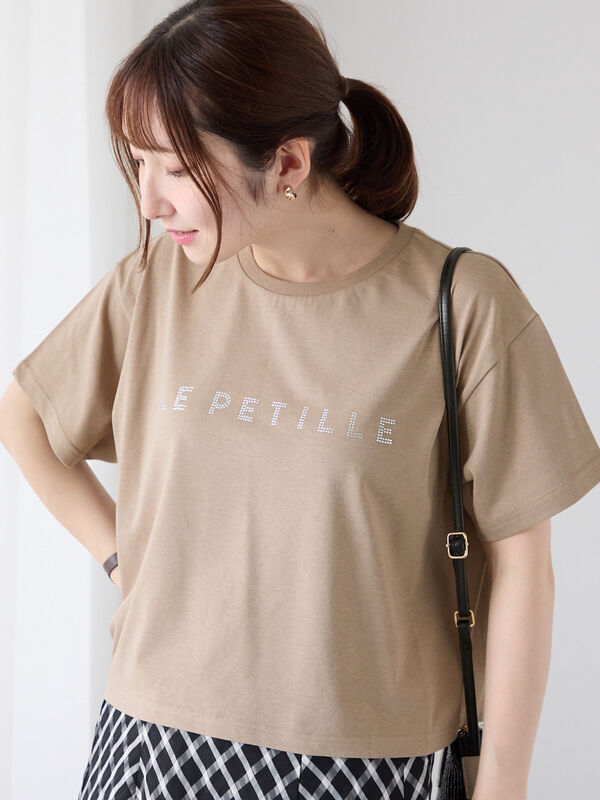セール】 【接触冷感】ラインストーンクロップドTシャツ（オフホワイト