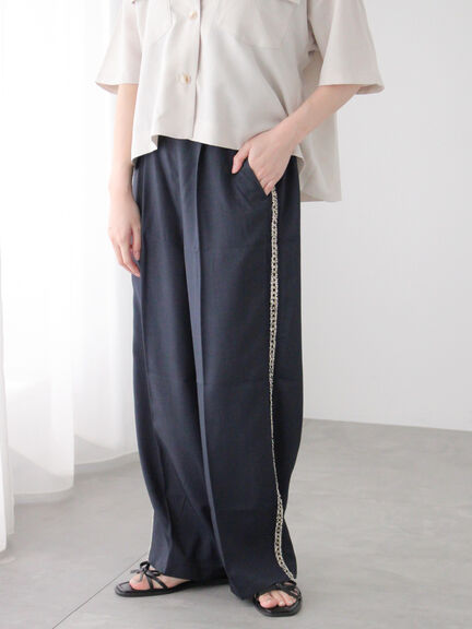 パンツ tiiiiiii セール】 サイドラインストレートパンツ（グレー/ブラック