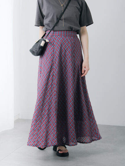 セール】 シアーチェックフレアスカート（ブラック/ブラウン