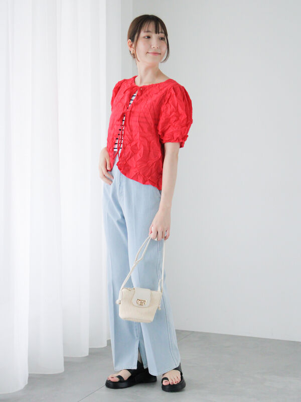 ちゃー セール】 バイカラーシアートップス（オフホワイト