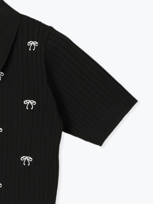 セール】 リボン刺繍ダブルジップカーディガン（オフホワイト/グレー