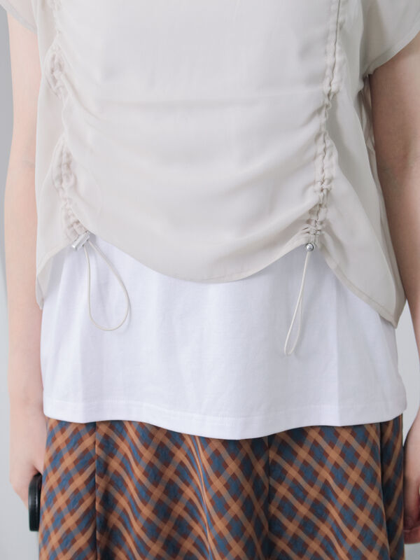 ティーズ ページ8 セール】 レイヤードドロストトップス（オフホワイト/ブラック/カーキ