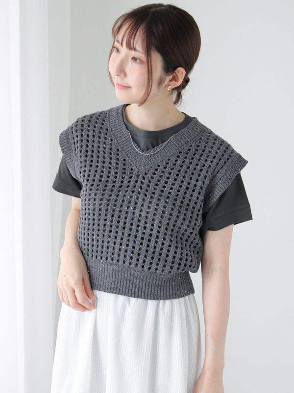 OURHOME グレー Vネック ベスト SUIT SQUARE 【スーツスクエア】メンズ ニットベスト Vネック