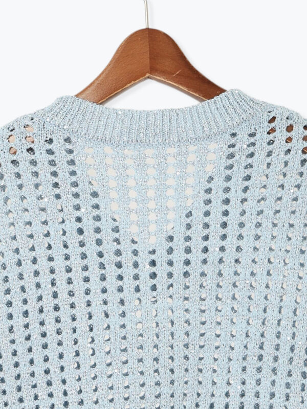 セール】 スパンコールメッシュVネックベスト（オフホワイト/グレー