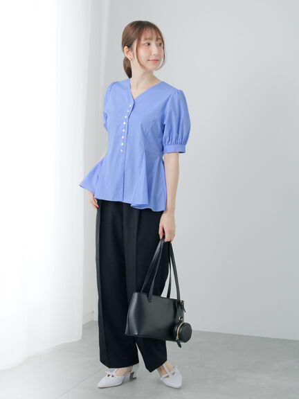 Vネックペプラムブラウス（オフホワイト/ブラック/ブルー）｜Te chichi TERRASSE（テチチ テラス）通販