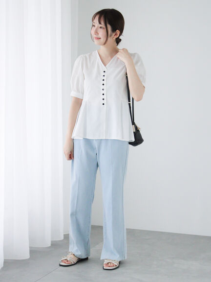 Vネックペプラムブラウス（オフホワイト/ブラック/ブルー）｜Te chichi TERRASSE（テチチ テラス）通販