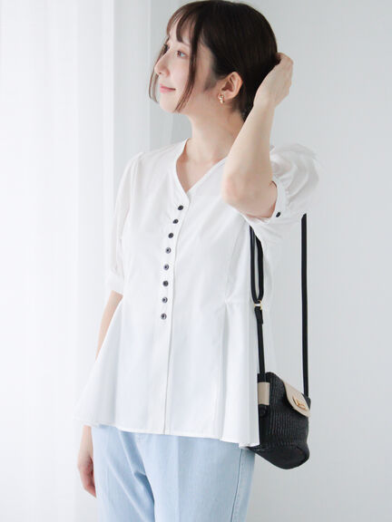 Vネックペプラムブラウス（オフホワイト/ブラック/ブルー）｜Te chichi TERRASSE（テチチ テラス）通販