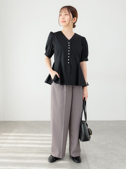 Vネックペプラムブラウス（オフホワイト/ブラック/ブルー）｜Te chichi TERRASSE（テチチ テラス）通販