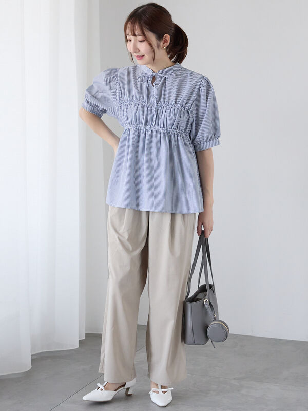 セール】 麻調タック入りイージーパンツ（ブラック/ベージュ/ブラウン