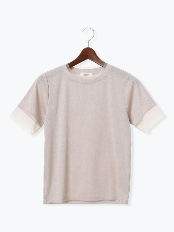 セール】 ラメテレコチュール切替トップス（グレー/ブラック/ベージュ