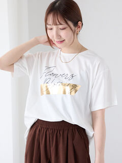 セール】 【接触冷感】箔BIGロゴTシャツ（オフホワイト