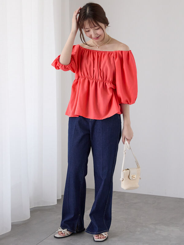 ブラウス　Coco sama セール】 レース襟ブラウス（オフホワイト/チャコールグレー