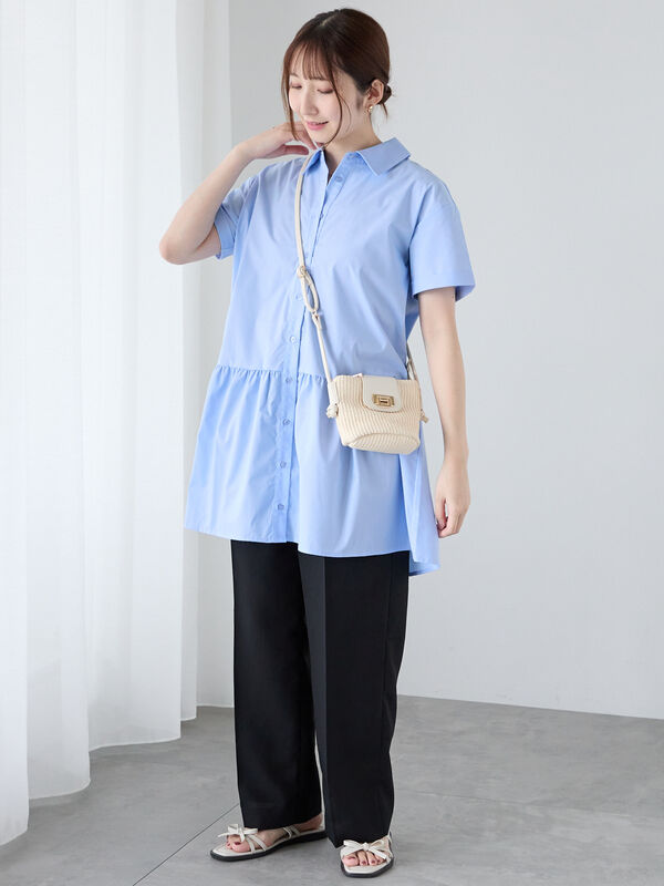 セール】 ティアード切り替えミニ丈ワンピース（オフホワイト/ブラック