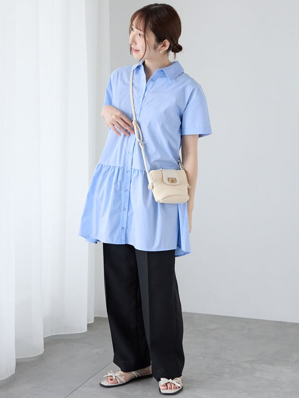 セール】 ティアード切り替えミニ丈ワンピース（オフホワイト/ブラック