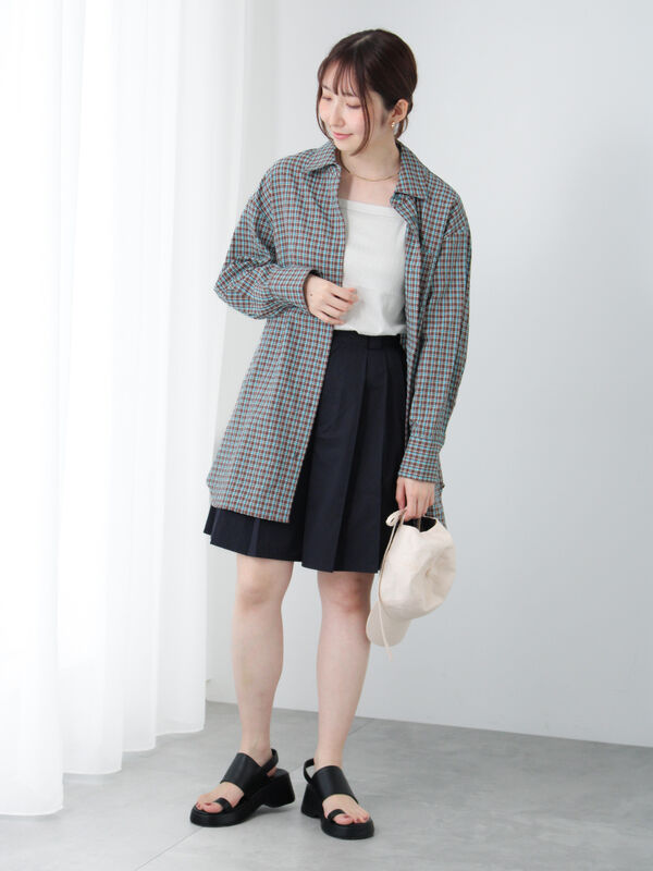 セール】 オーバーサイズチェックシャツ（オフホワイト/ブラウン